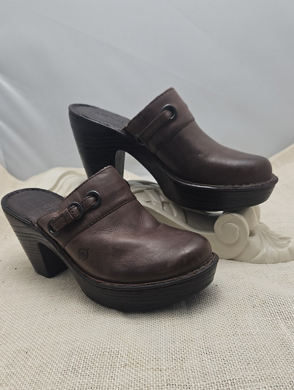 Women’s, Born -Brown Leather Platform Clog Mules